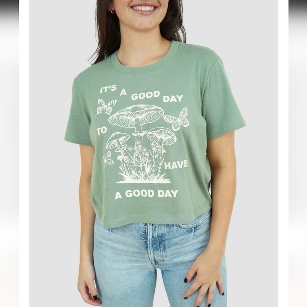 Self Esteem Green Graphic 'It's A Good Day' Cropped Tee - Picture 2 of 7